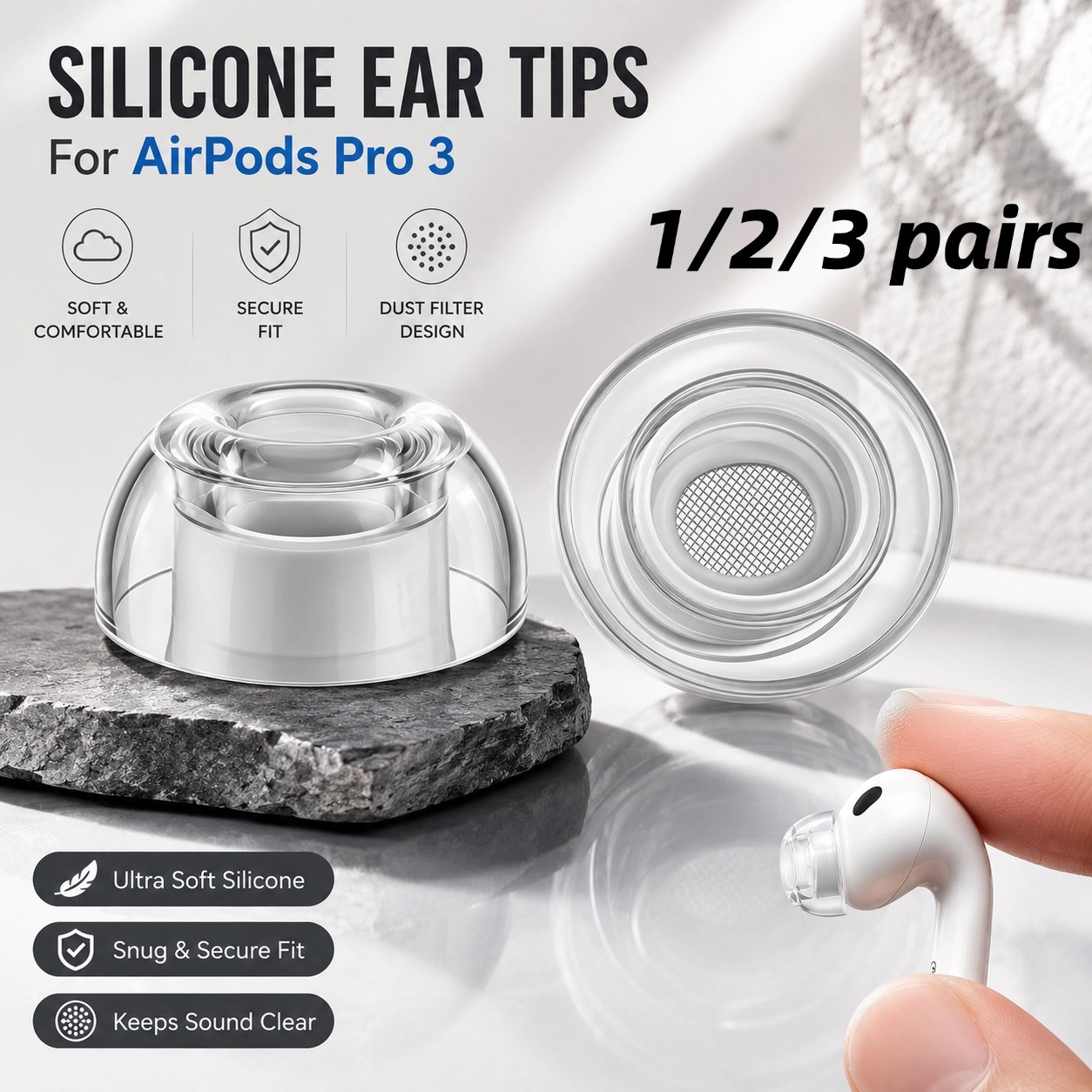 1/2/3Pairs Clear Liquid Silico - Silicone Ear Tip Replacement recension och pris